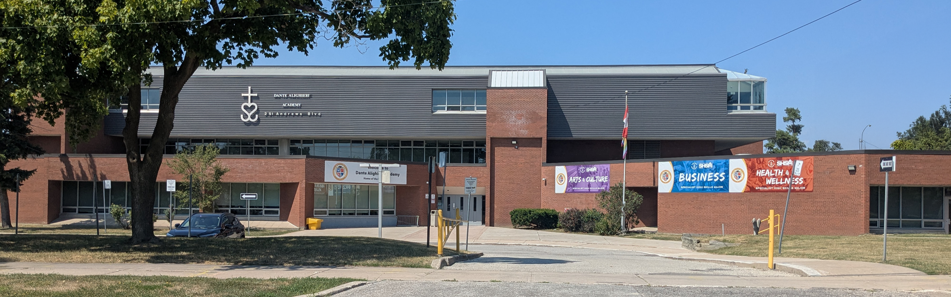 Front of the Dante Alighieri Academy Catholic Secondary School building