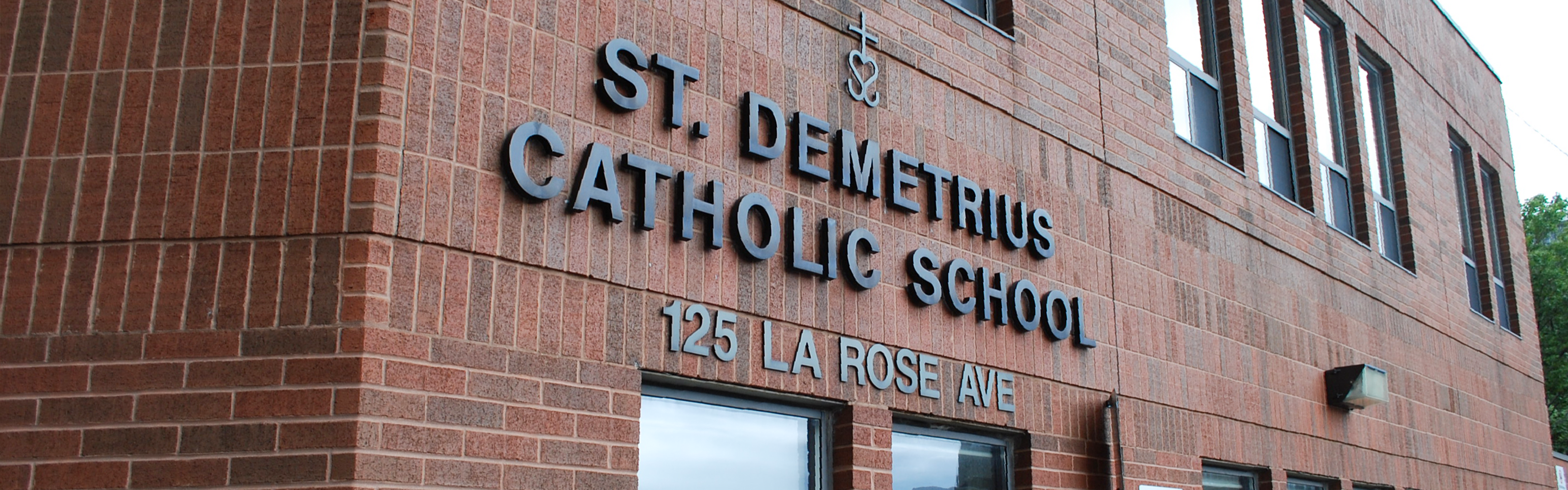 The front of the St. Demetrius Catholic School building.