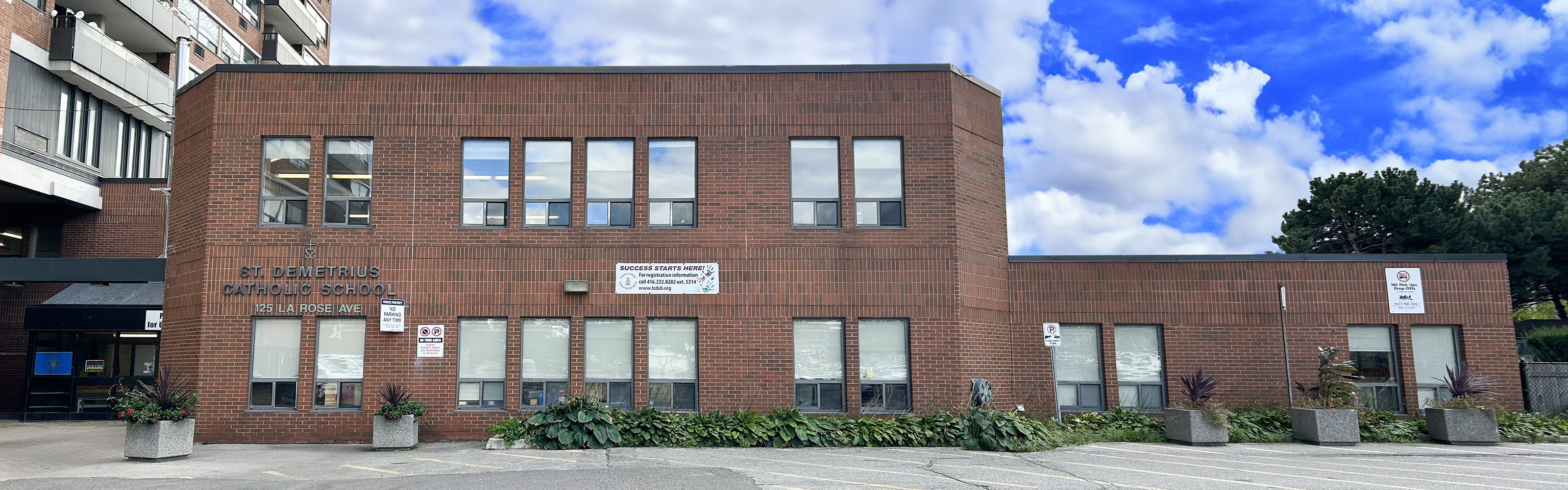 The front of the St. Demetrius Catholic School building