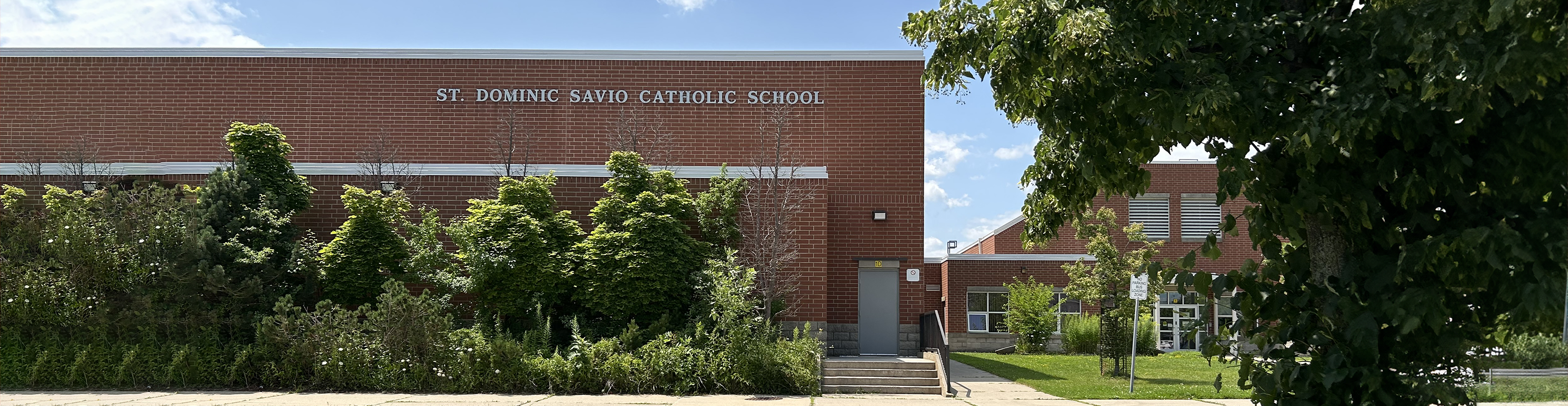 The front of the school building.