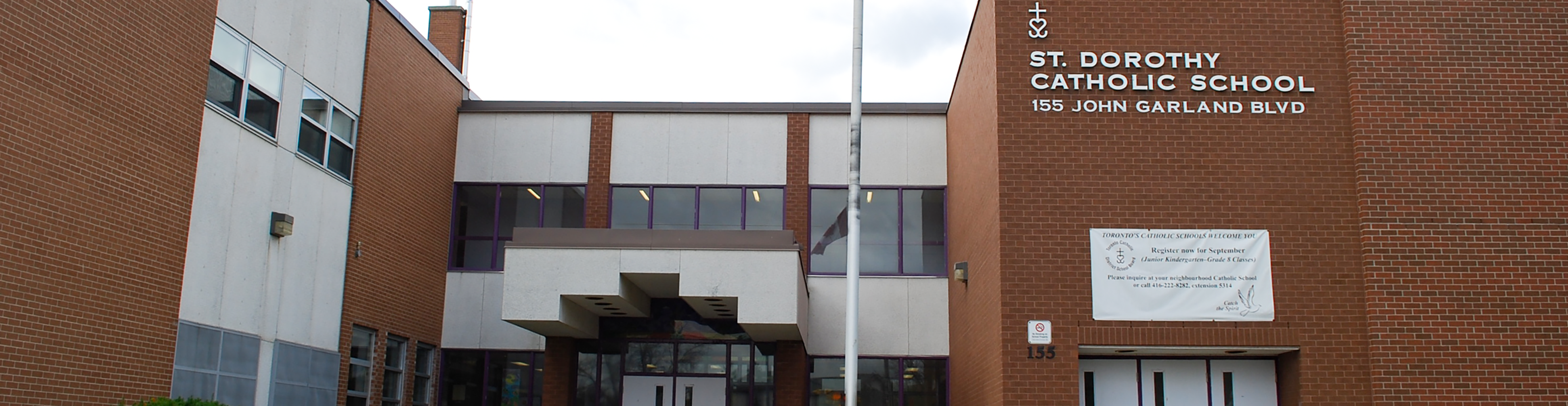 The front of the school building.