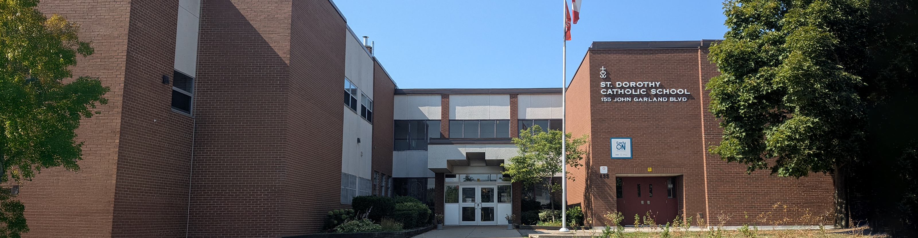 The front of the school building.