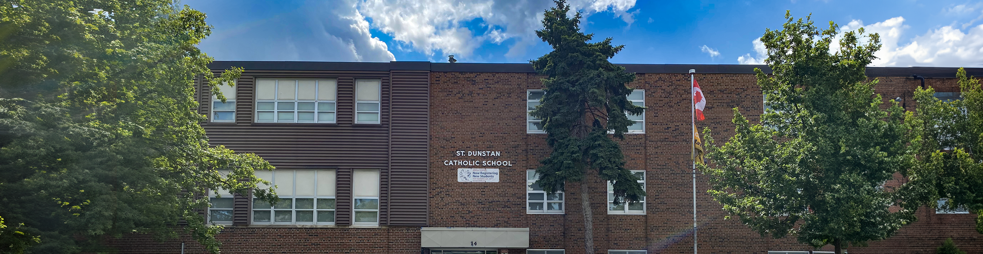 The front of the school building.