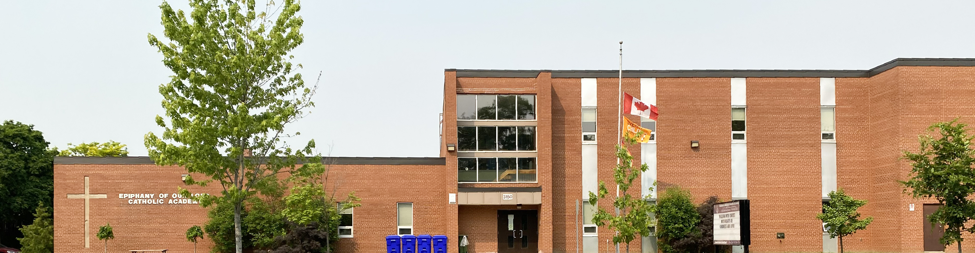 The front of the school building.