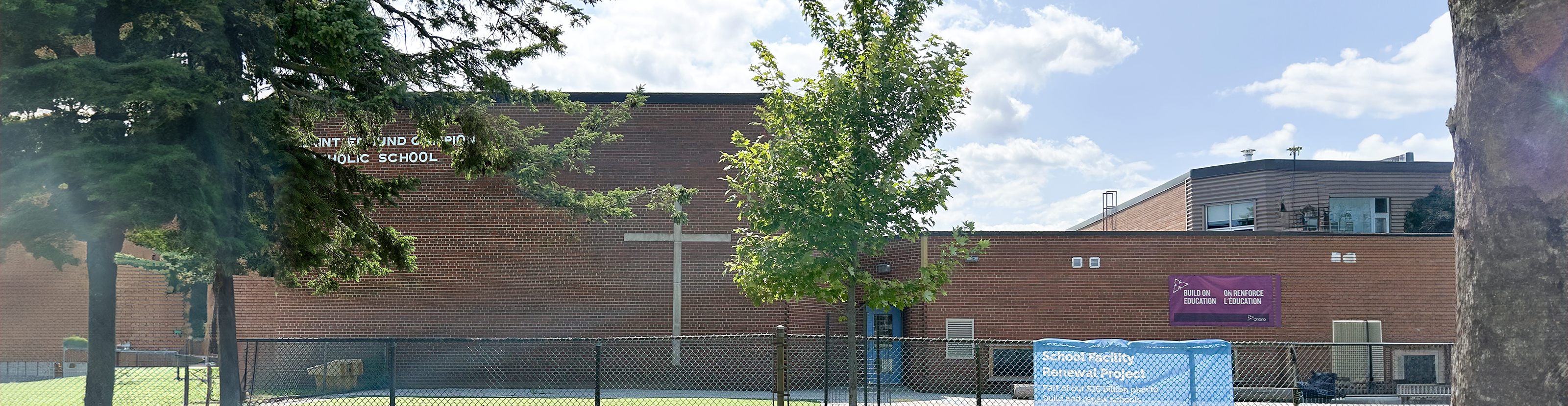 The front of the school building.