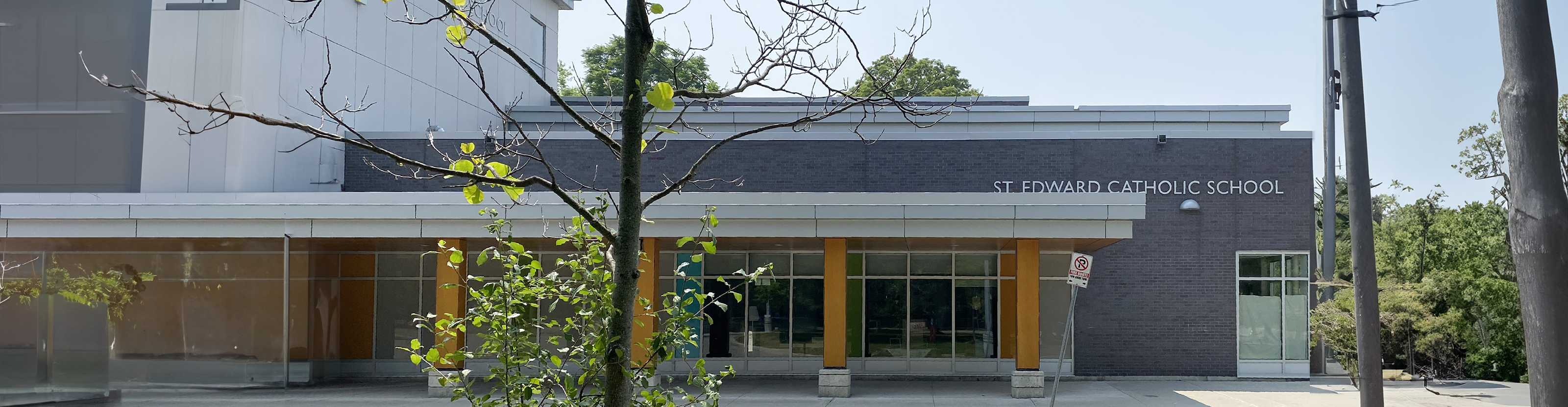 The front of the school building.