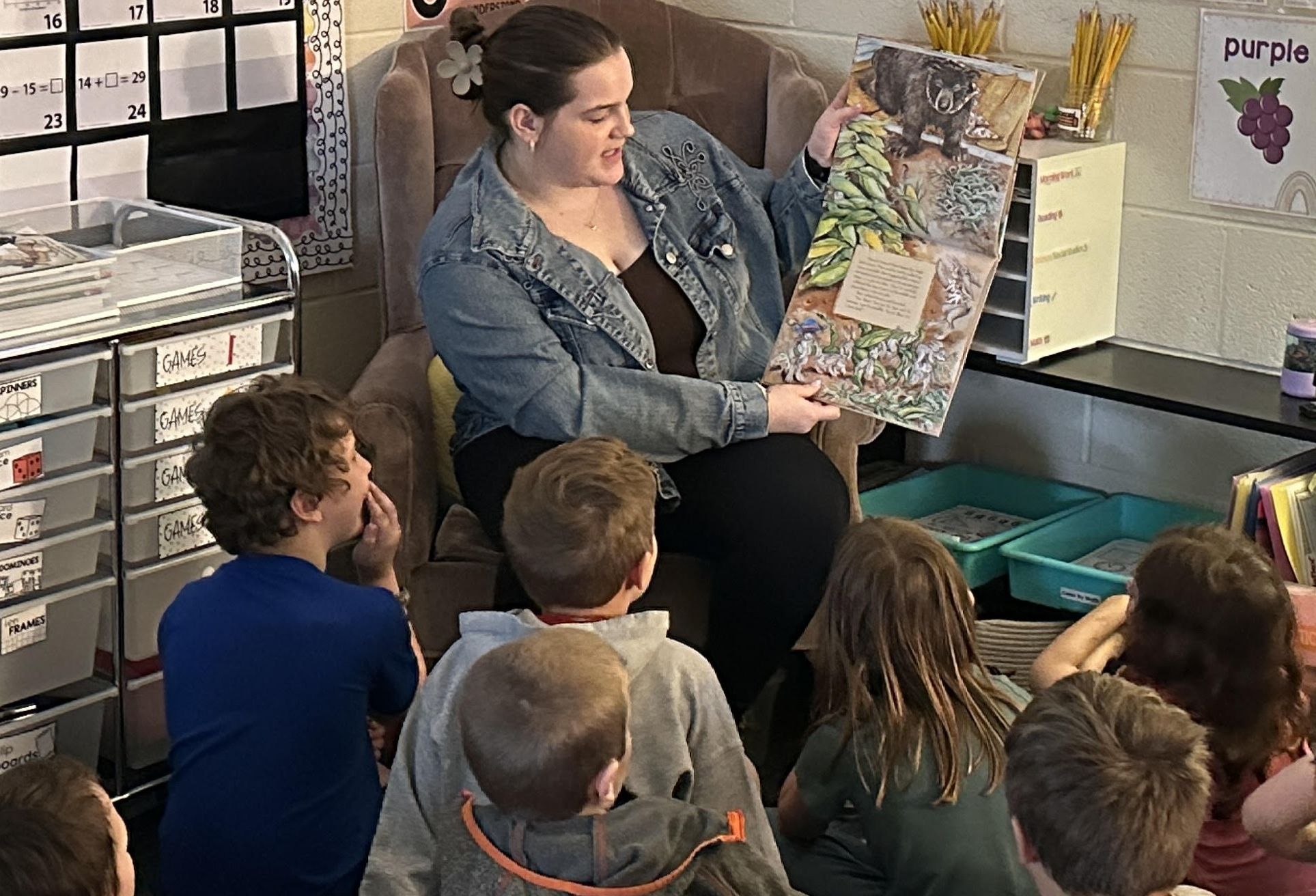 Education Occupation student reading to elementary students