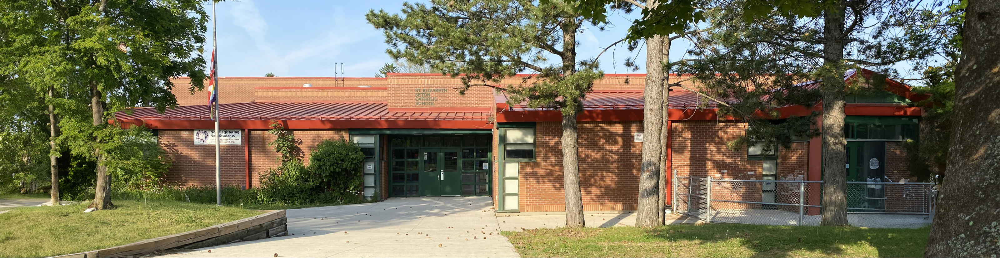 The front of the school building.