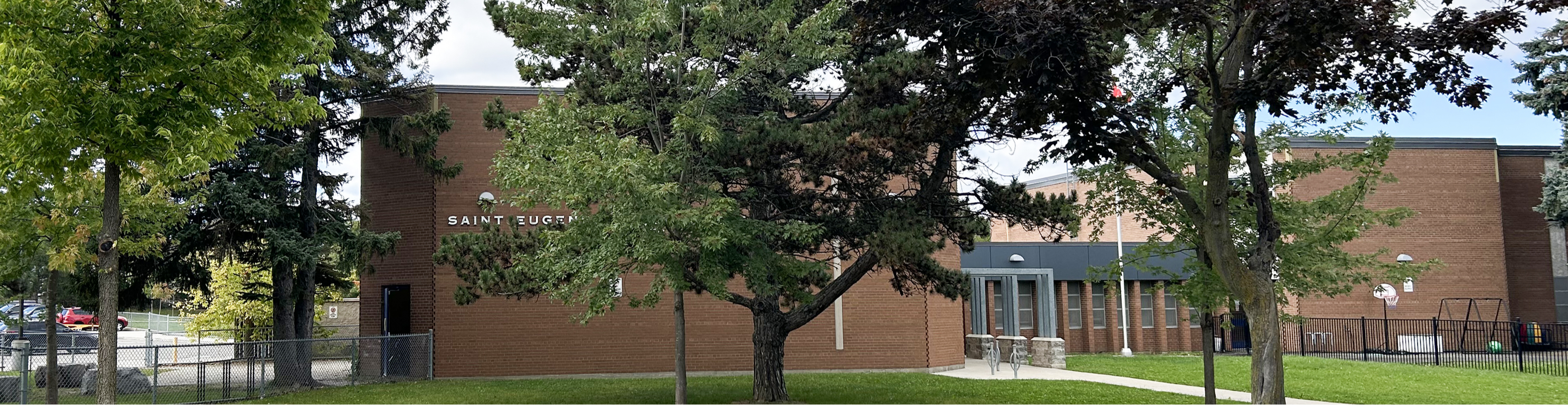 The front of the school building.