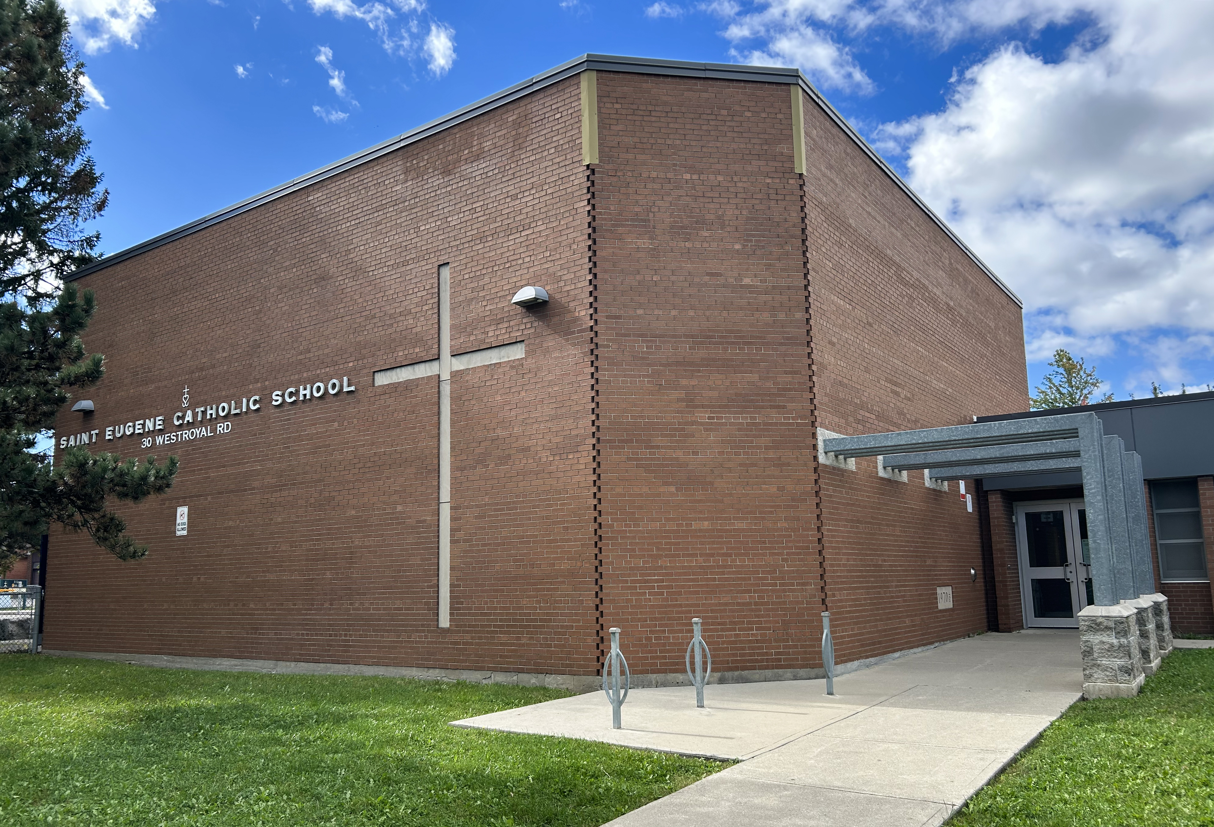 The front of the St. Eugene Catholic School building