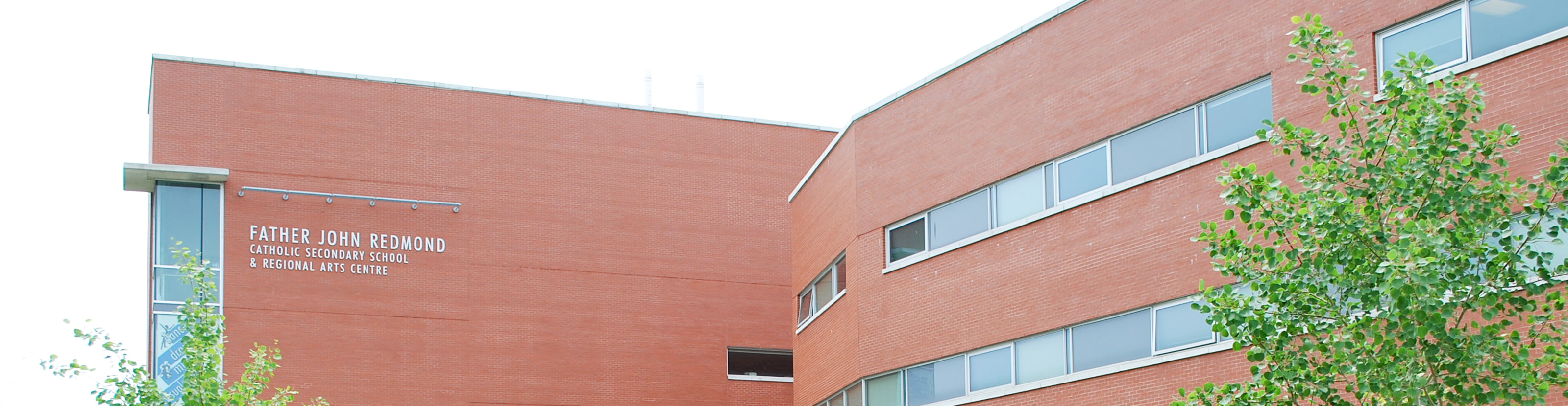 The front of the school building.