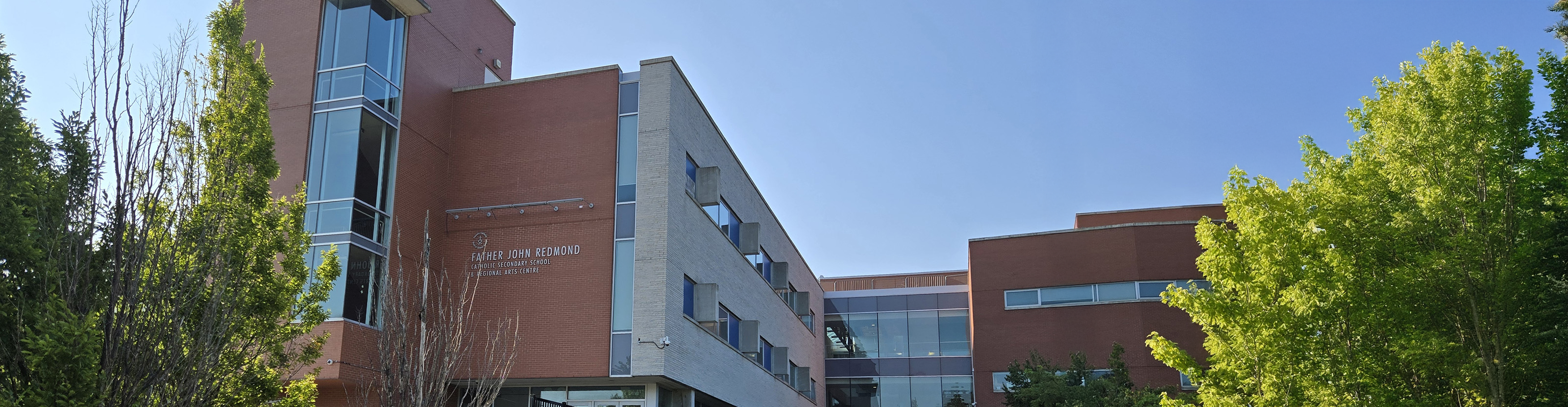 The front of the school building.