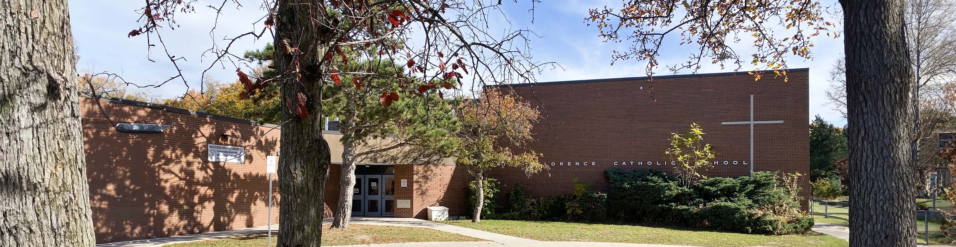 The front of the school building.