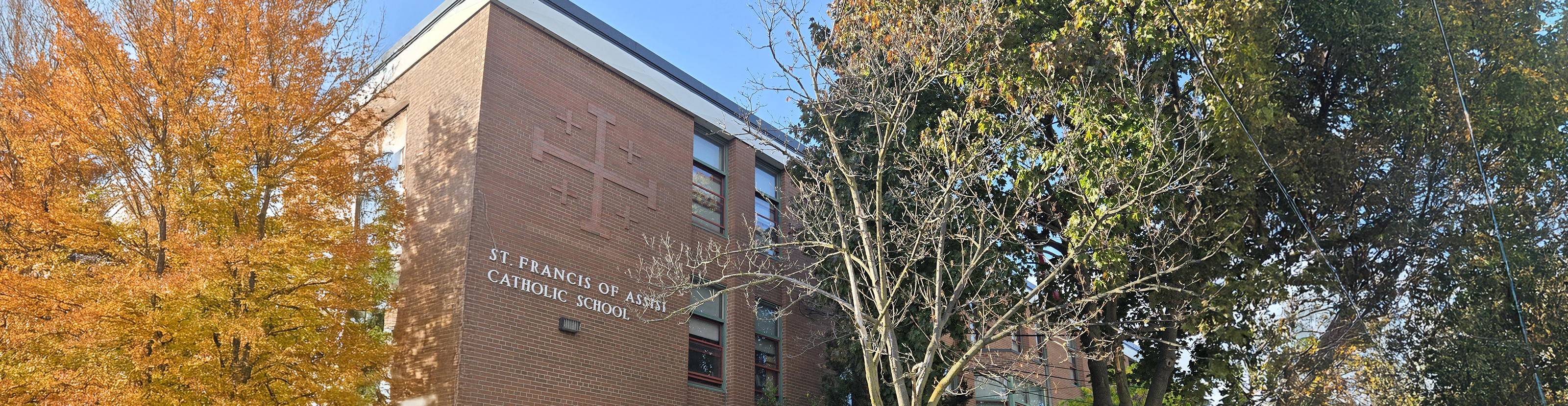 The front of the school building.