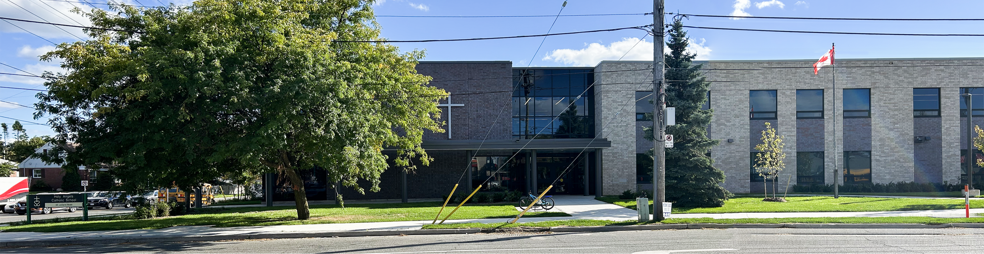 The front of the school building.