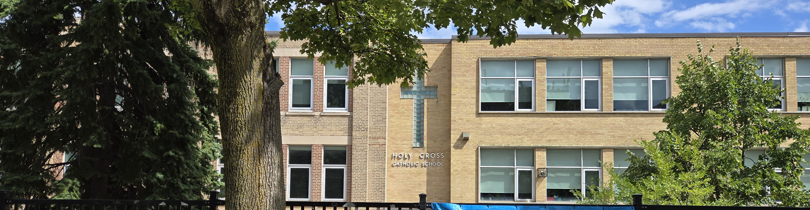 The front of the school building.