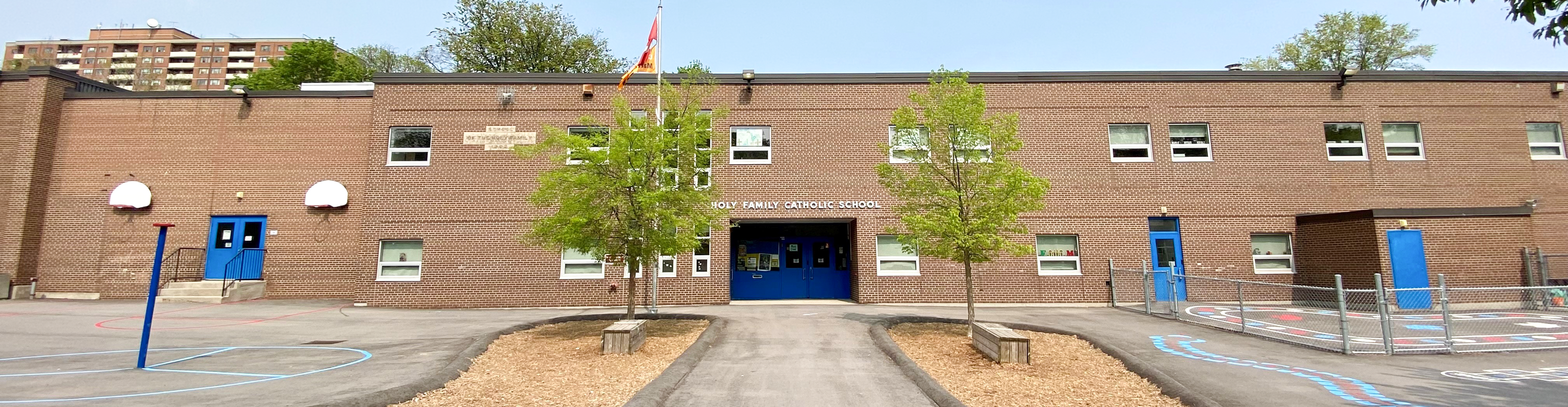 The front of the Holy Family Catholic School building