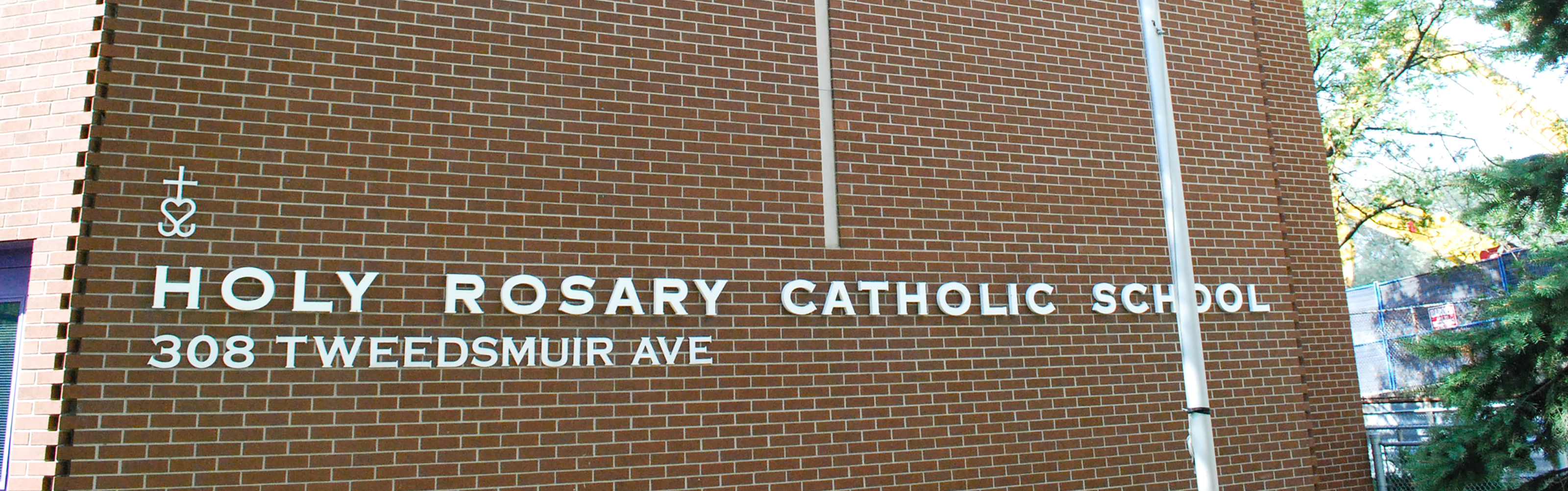 Front of the Holy Rosary Catholic School building