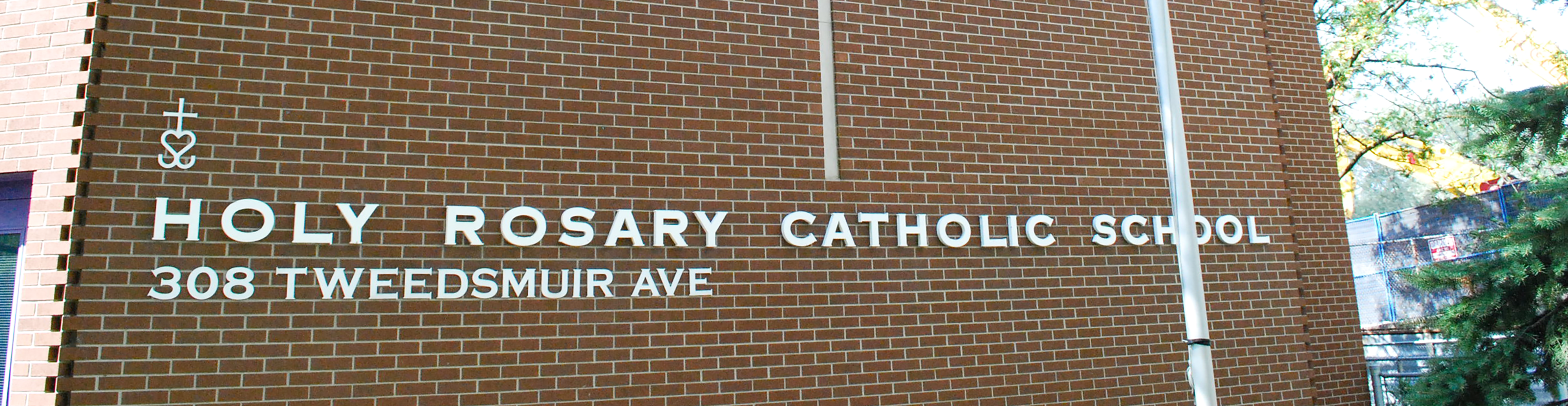 The front of the Holy Rosary Catholic School building