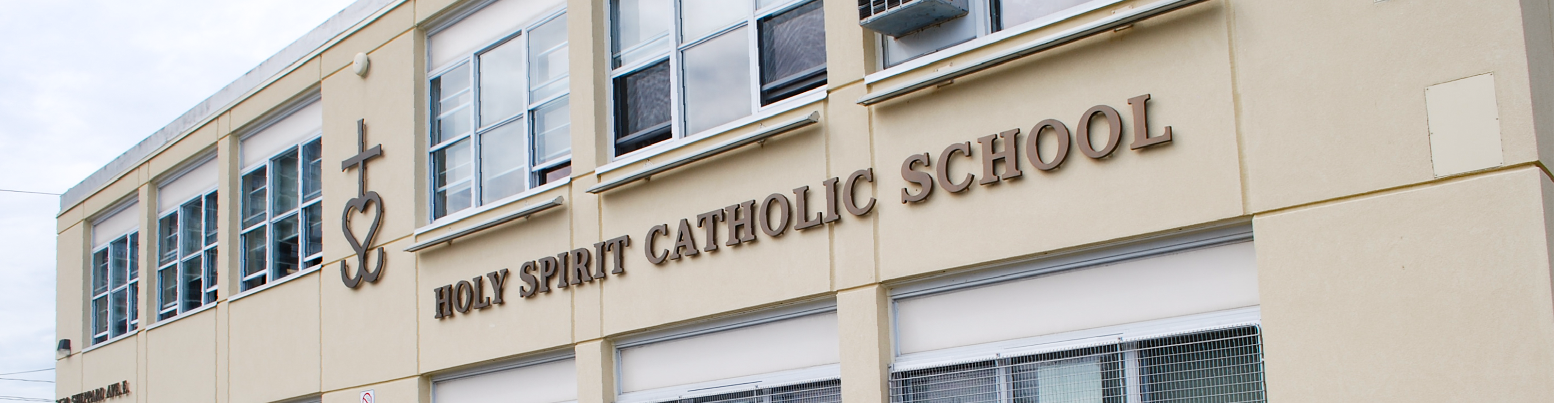 The front of the school building.