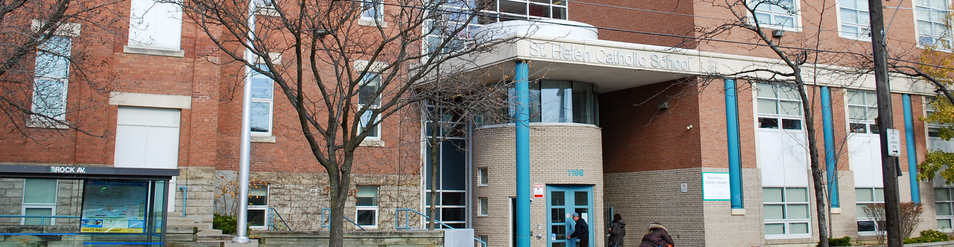 The front of the school building.