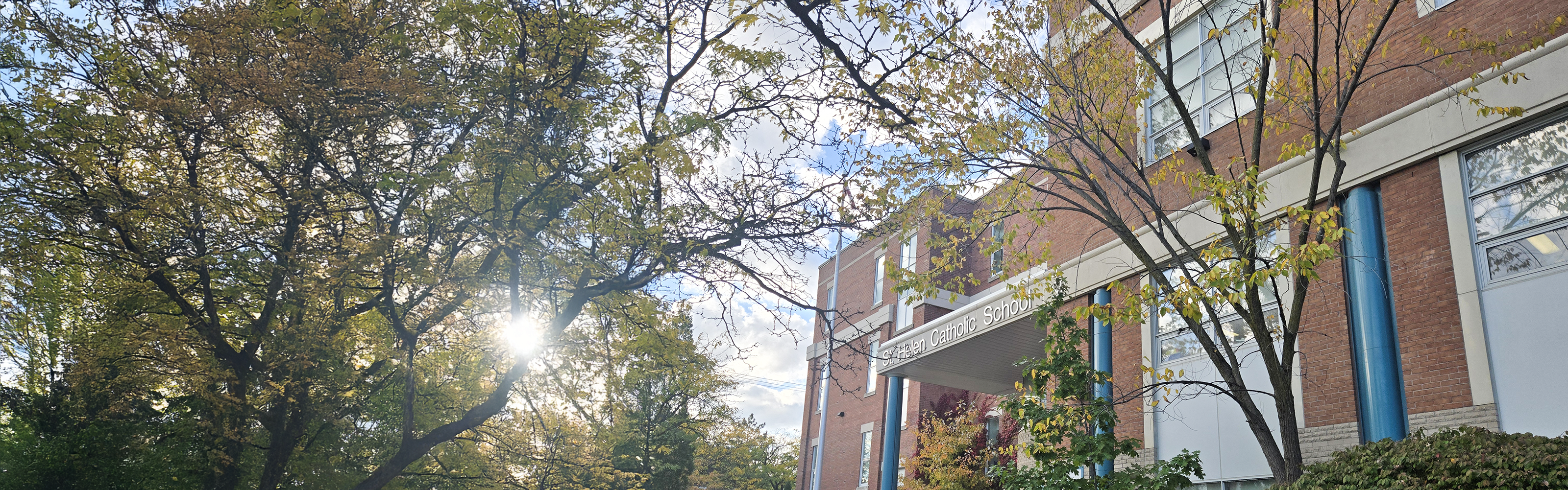 The front of the school building.