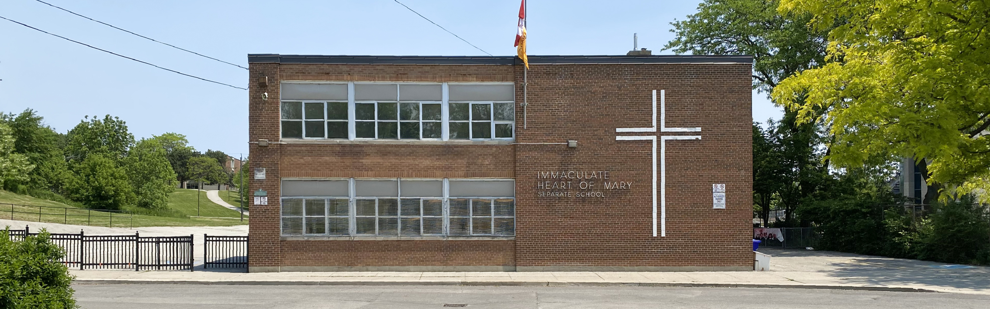The front of the Immaculate Heart of Mary Catholic School building