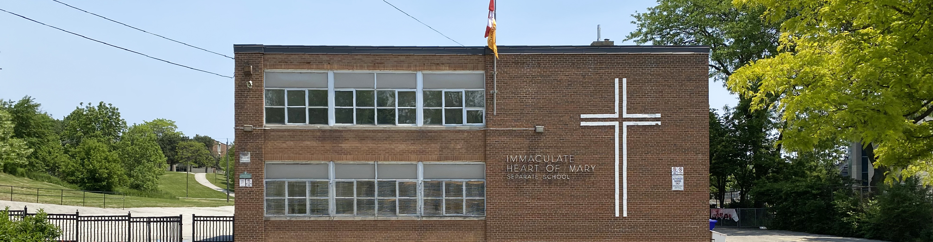 The front of the Immaculate Heart of Mary Catholic School building