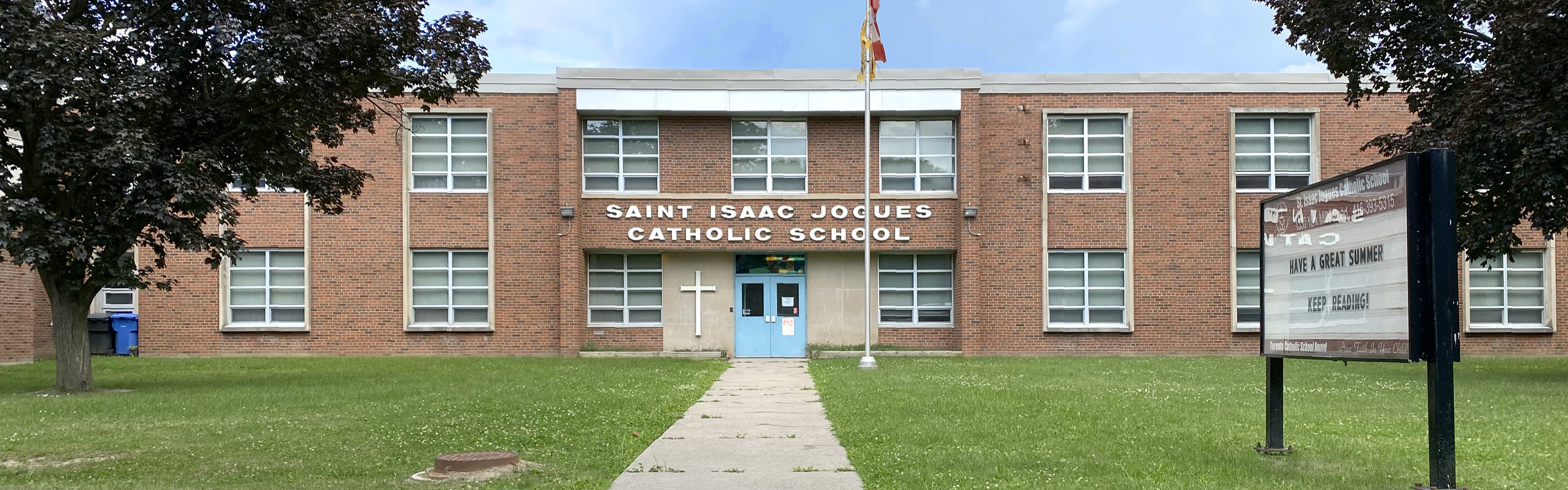 The front of the St. Isaac Jogues Catholic School building.