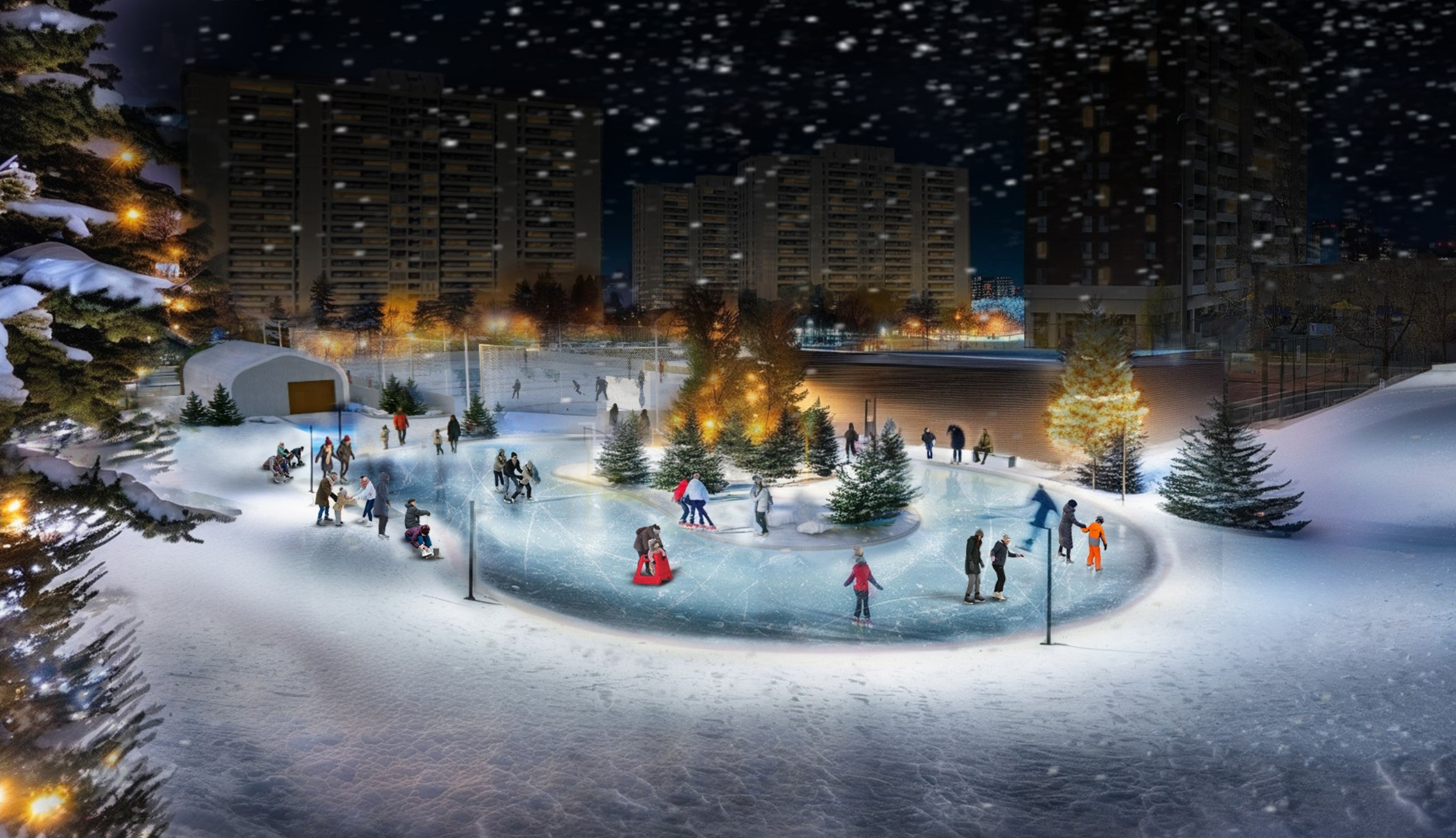 Outdoor ice hockey rink