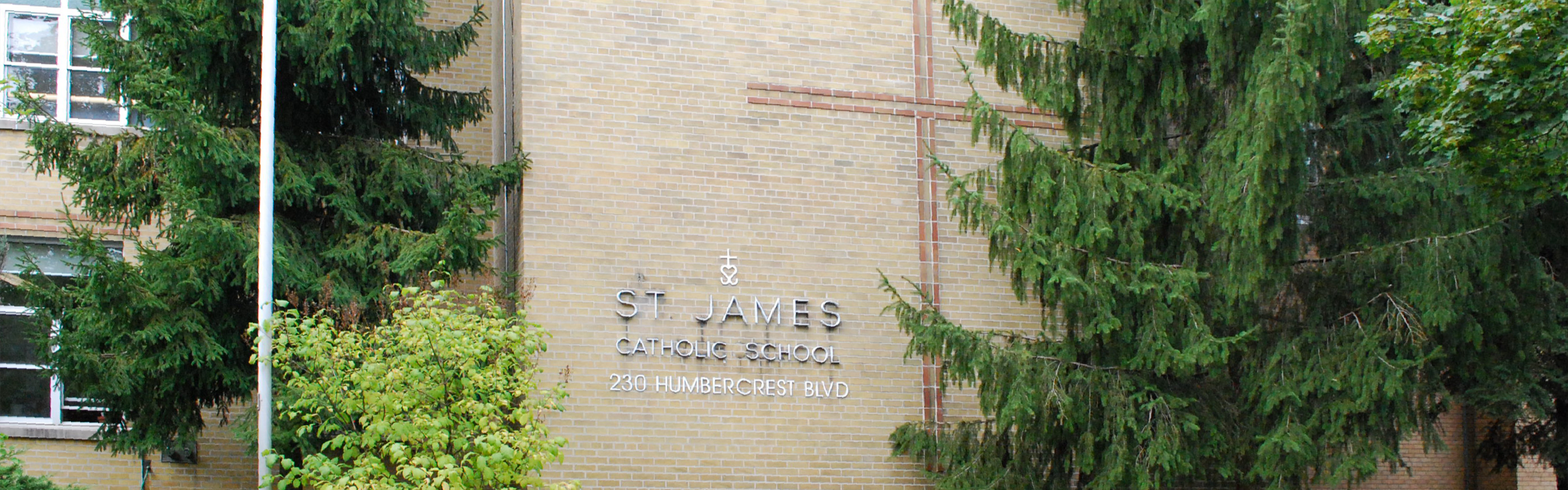The front of the  St. James Catholic School building.