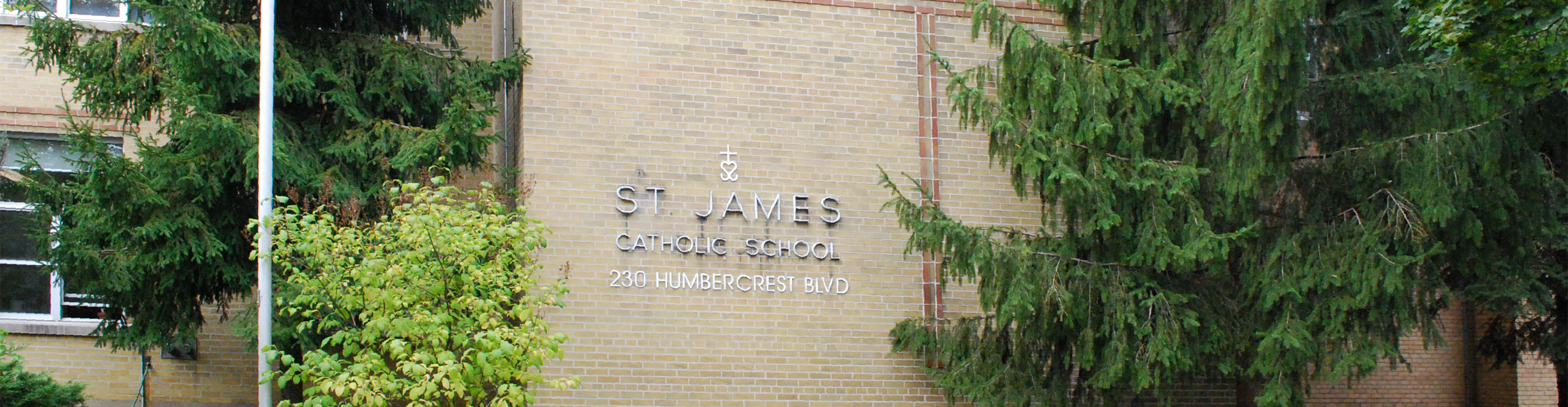 The front of the school building.