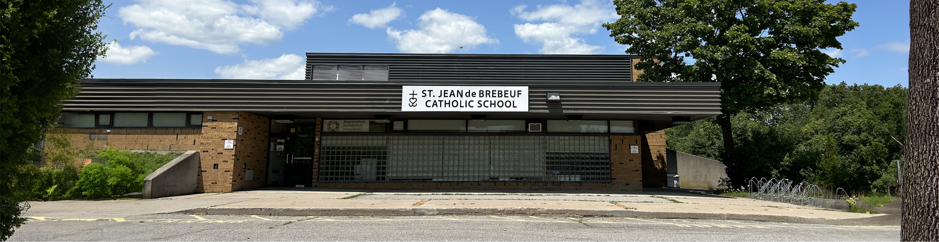 The front of the school building.