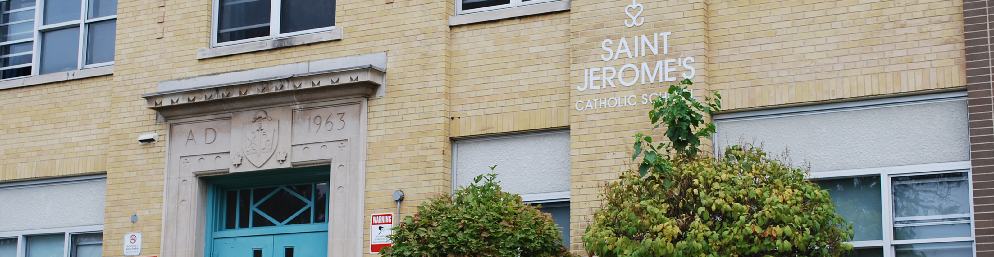 The front of the school building.