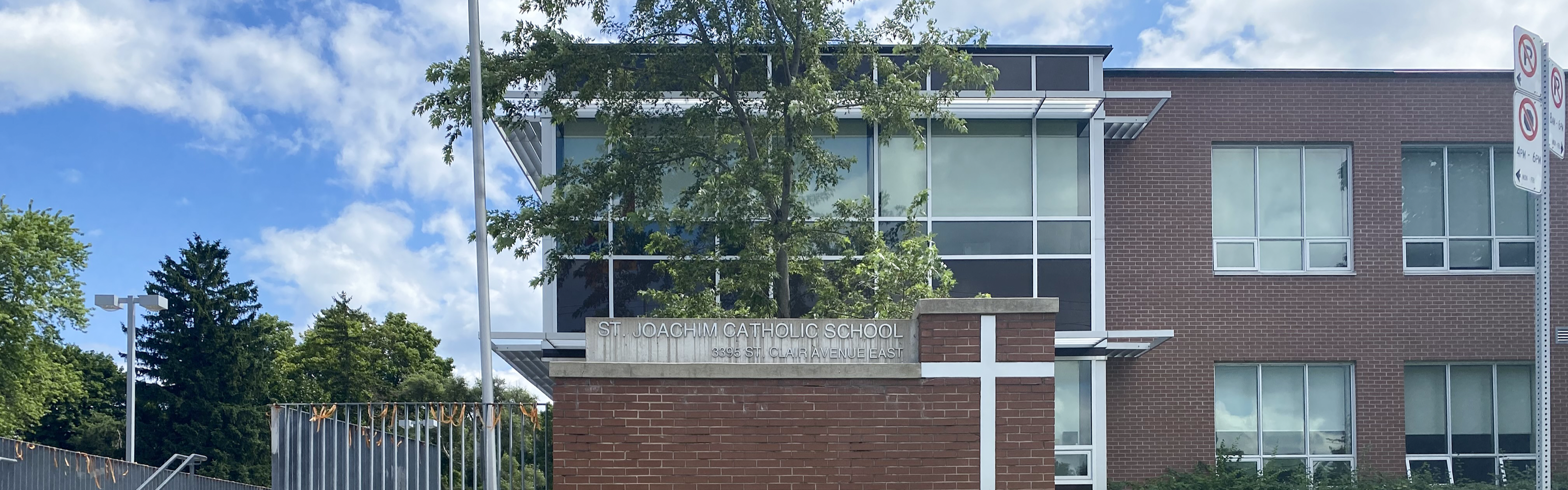 The front of the  St. Joachim Catholic School building.