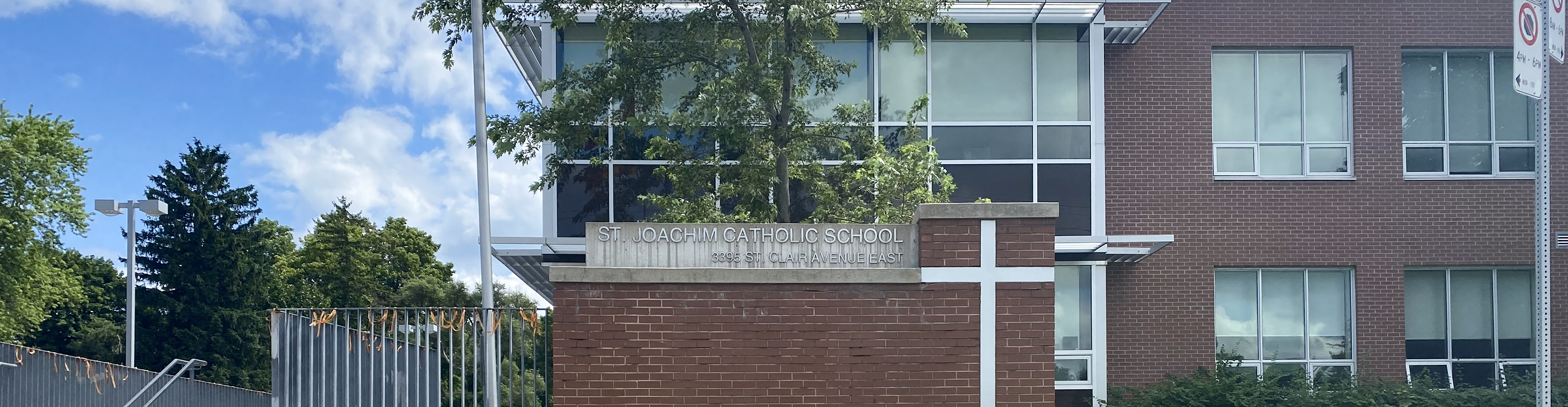 The front of the school building.