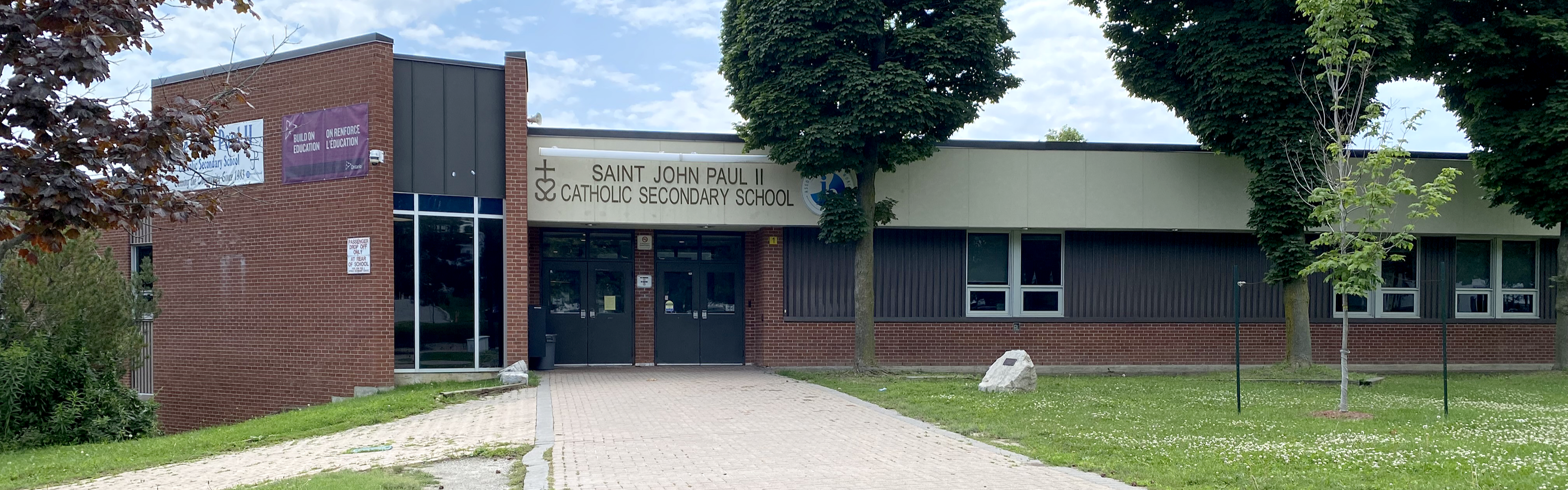 The front of the St. John Paul II Catholic Secondary School building.