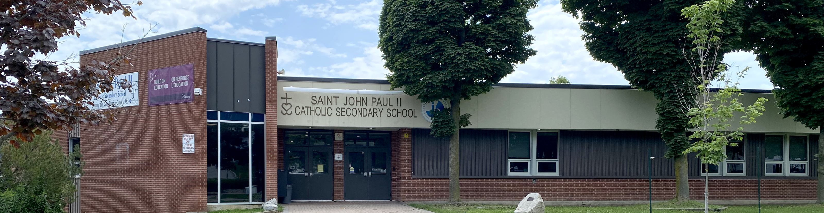 The front of the St. John Paul II Catholic Secondary School building