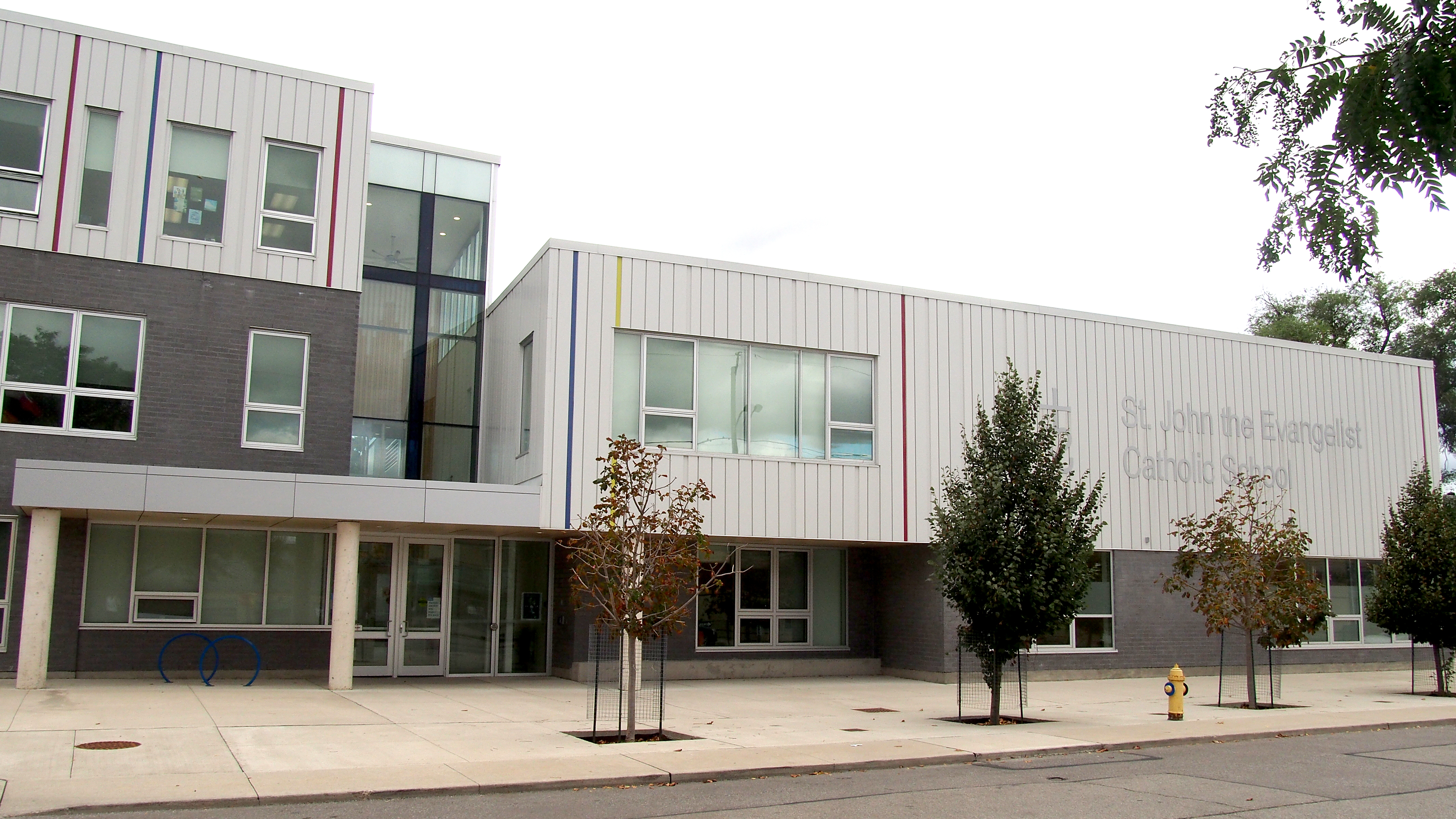 The front of the St. John the Evangelist Catholic School building