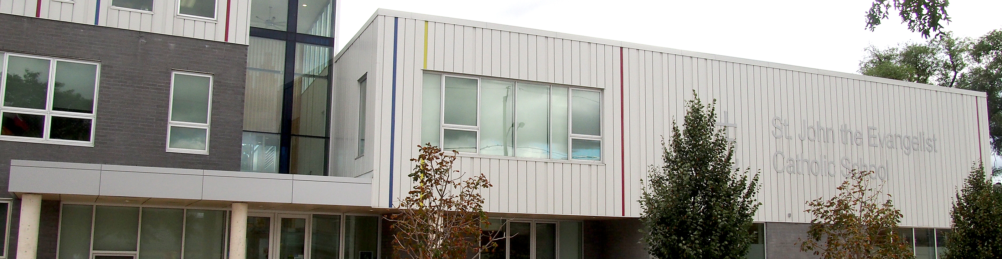 The front of the school building.