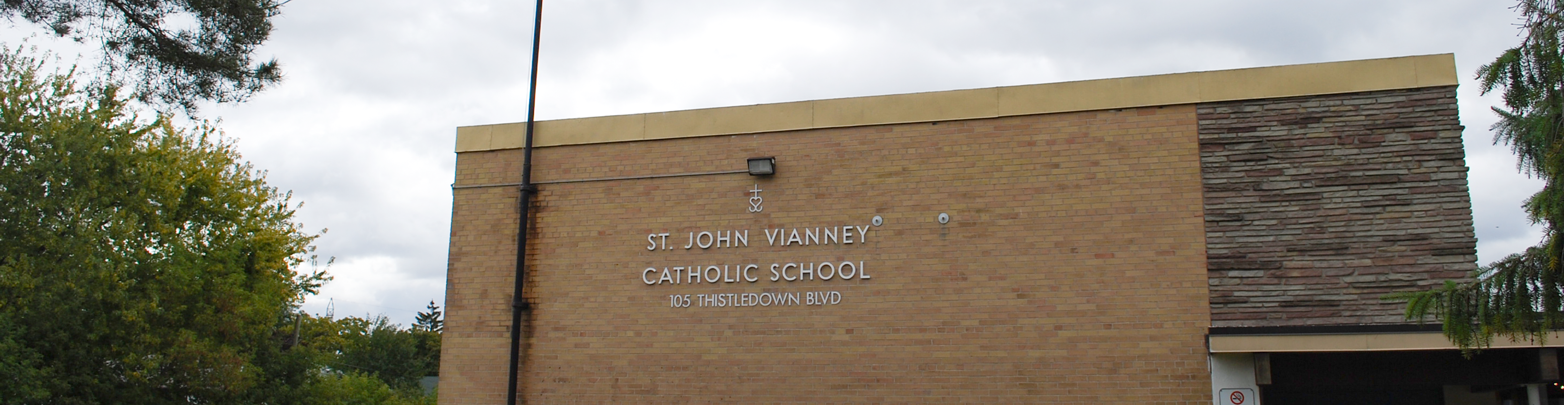 The front of the school building.