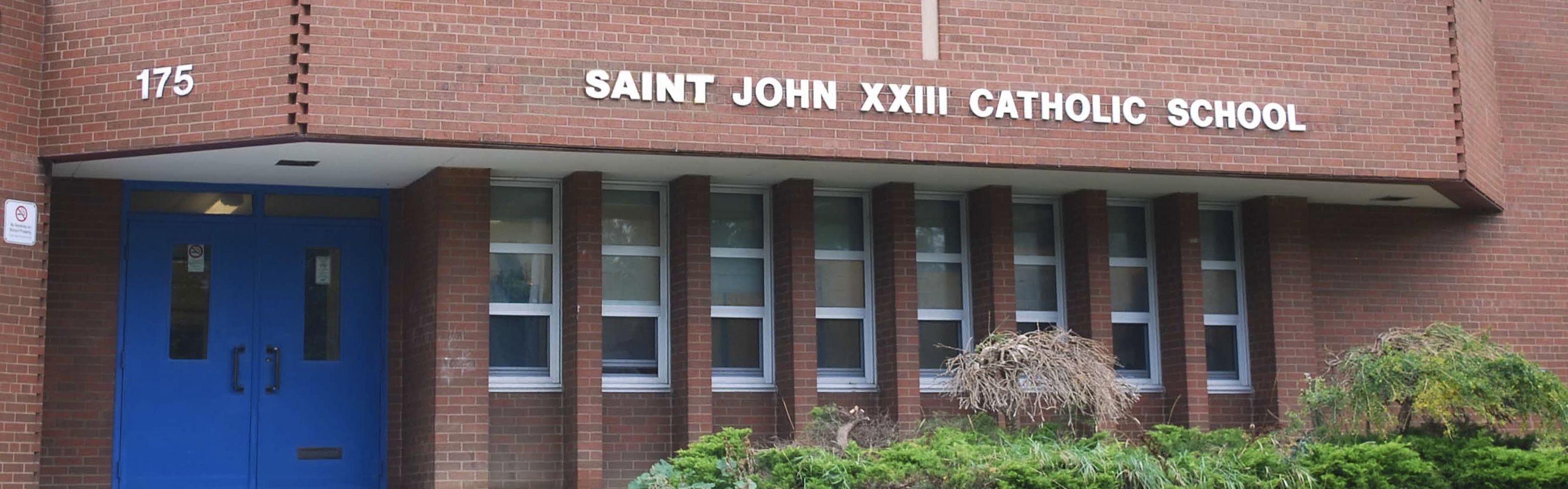 The front of the  St. John XXIII Catholic School building.