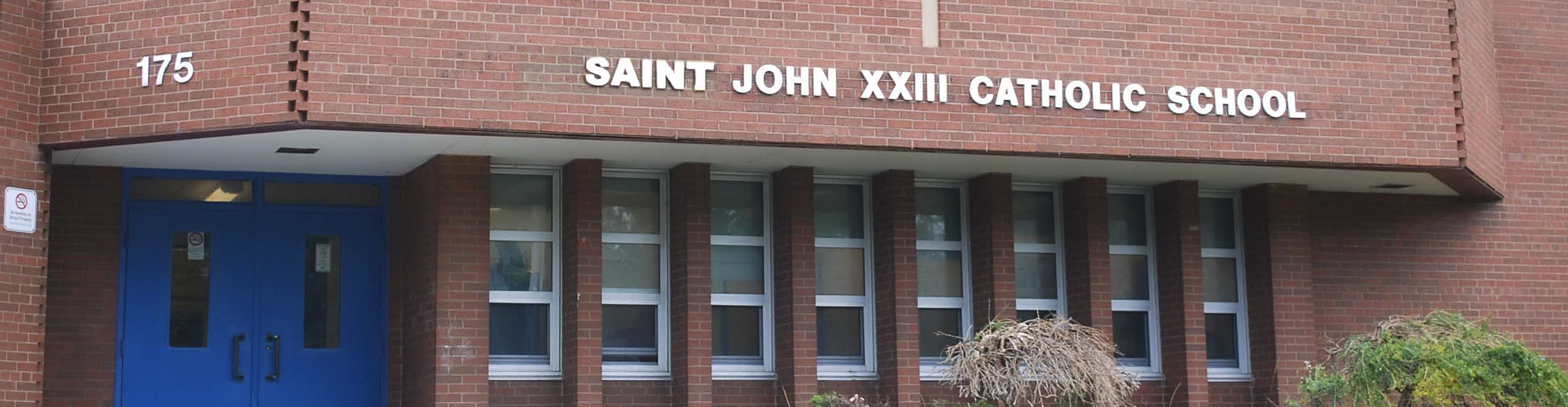 The front of the school building.