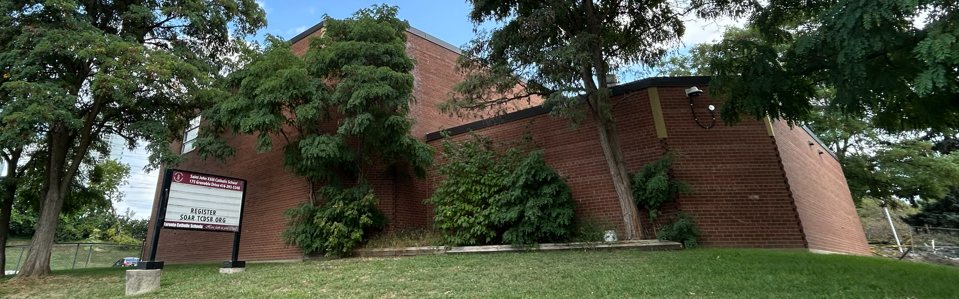 The front of the  St. John XXIII Catholic School building.