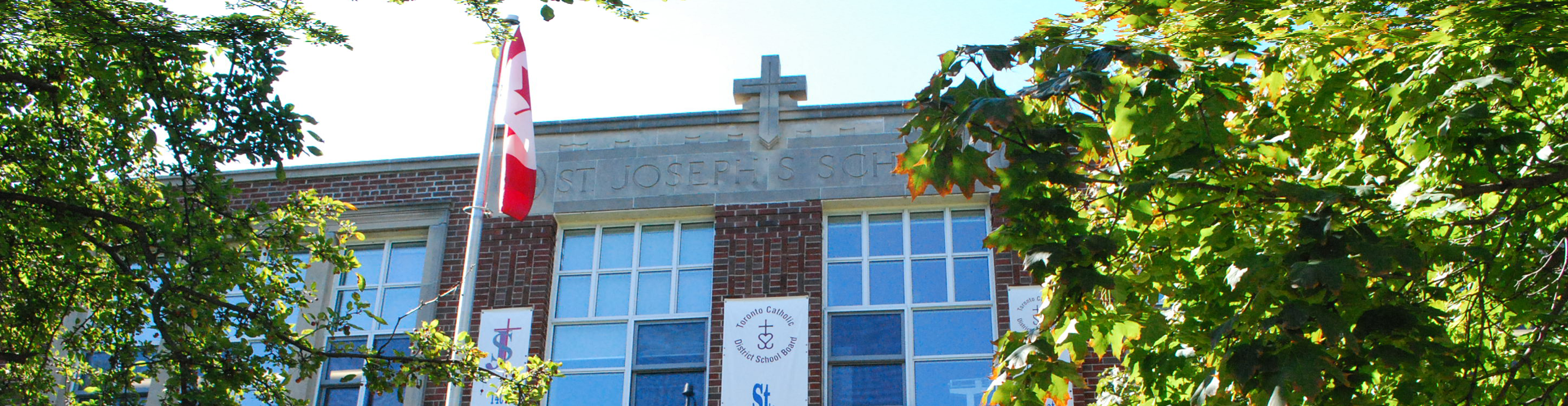 The front of the school building.