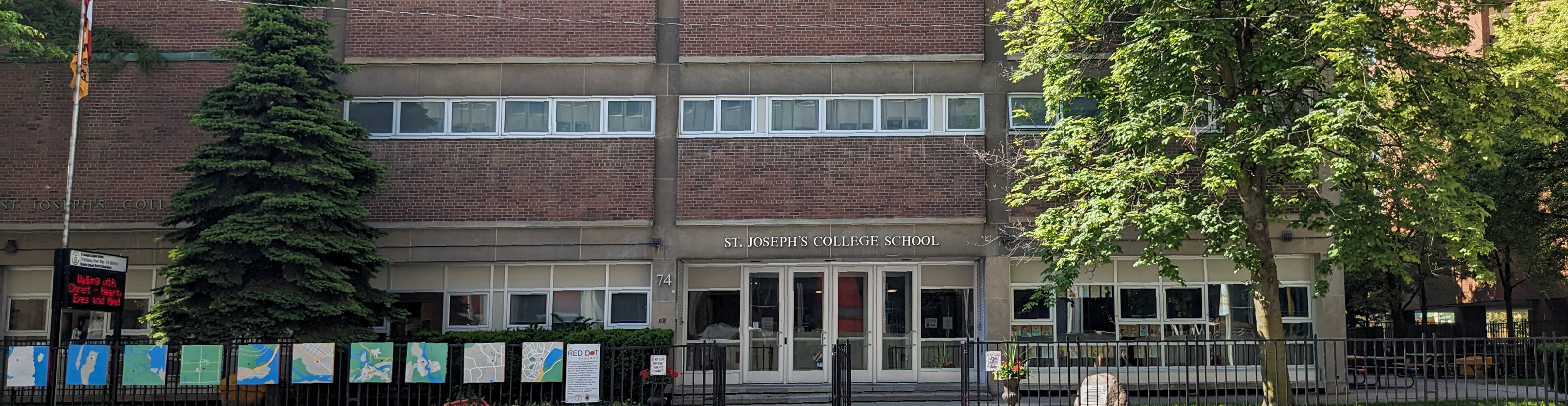 The front entrance of the St. Joseph's College School building. 