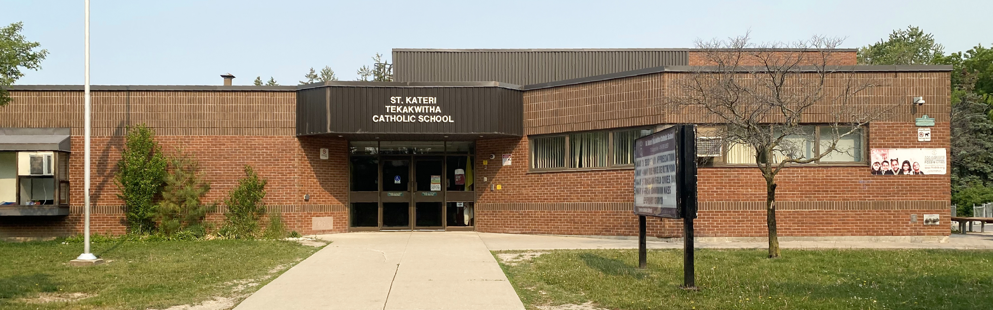The front of the St. Kateri Tekakwitha Catholic School building.