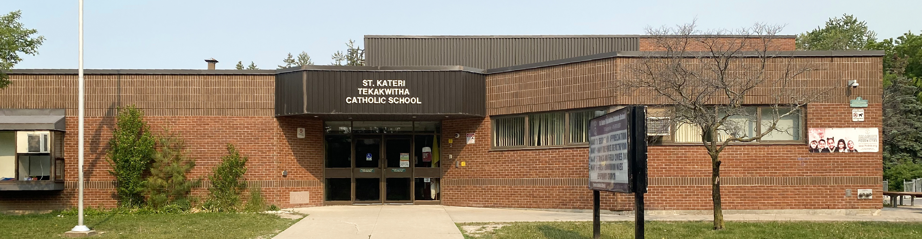 The front of the school building.