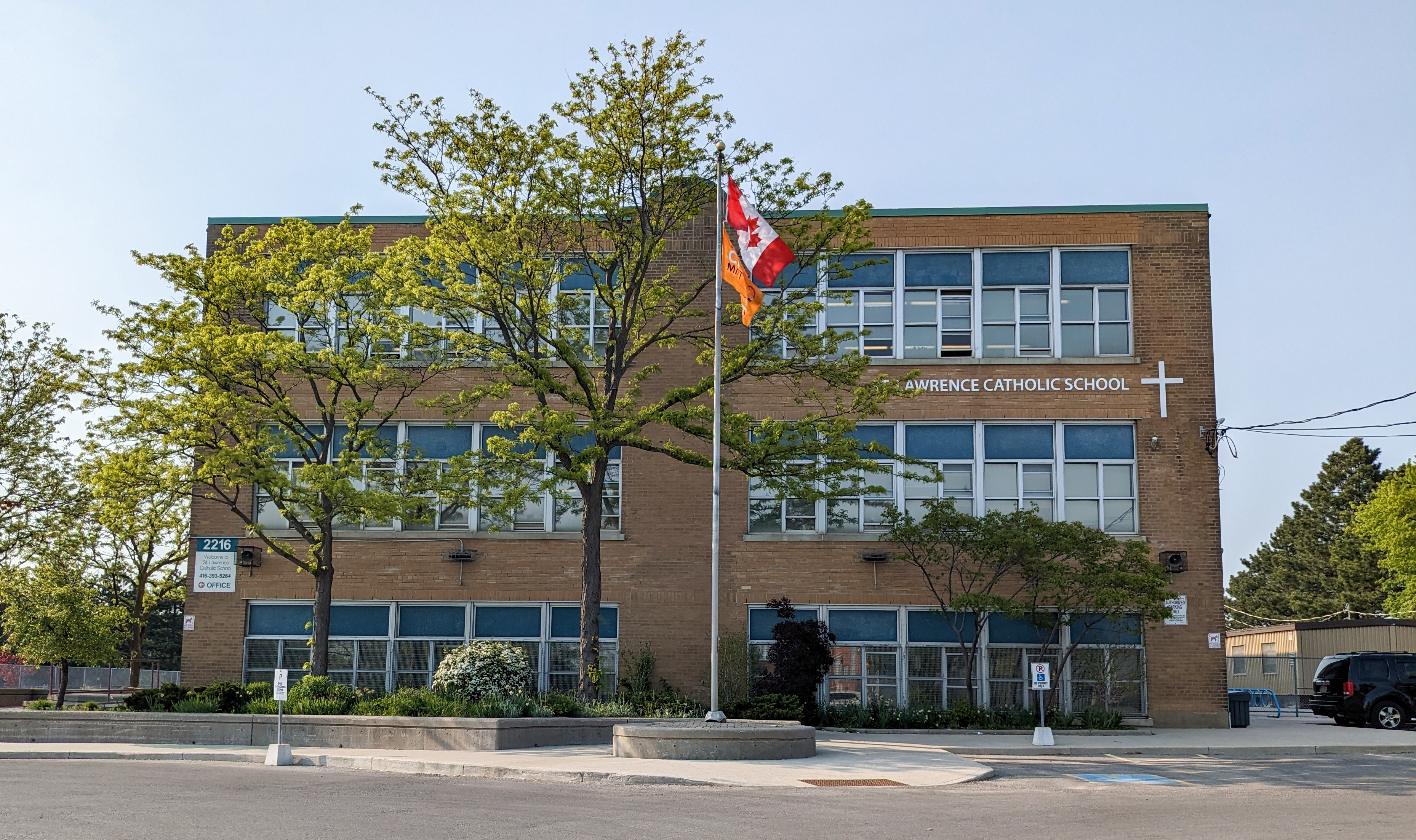 The front of the St. Lawrence Catholic School building.