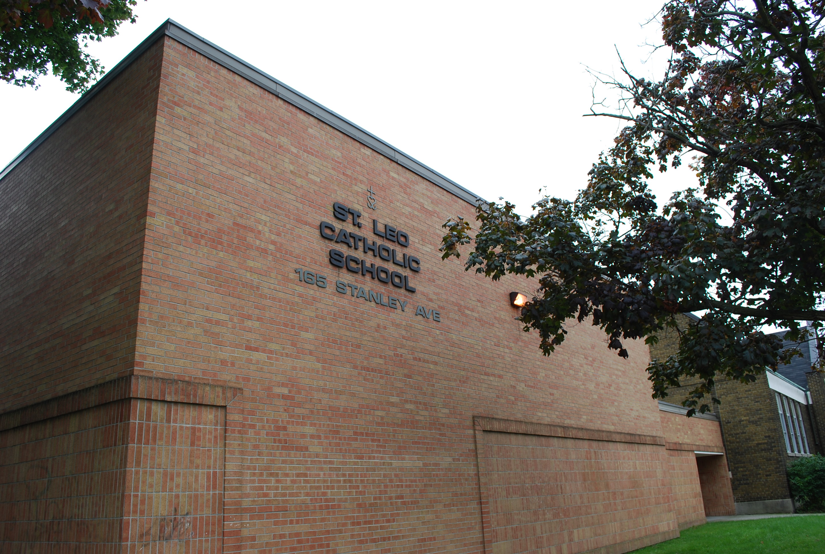 The front of the school building.